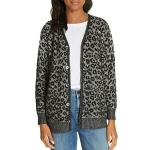 LA‎ VIE REBECCA TAYLOR NEW $350 Leopard Jacquard Wool Cardigan Medium